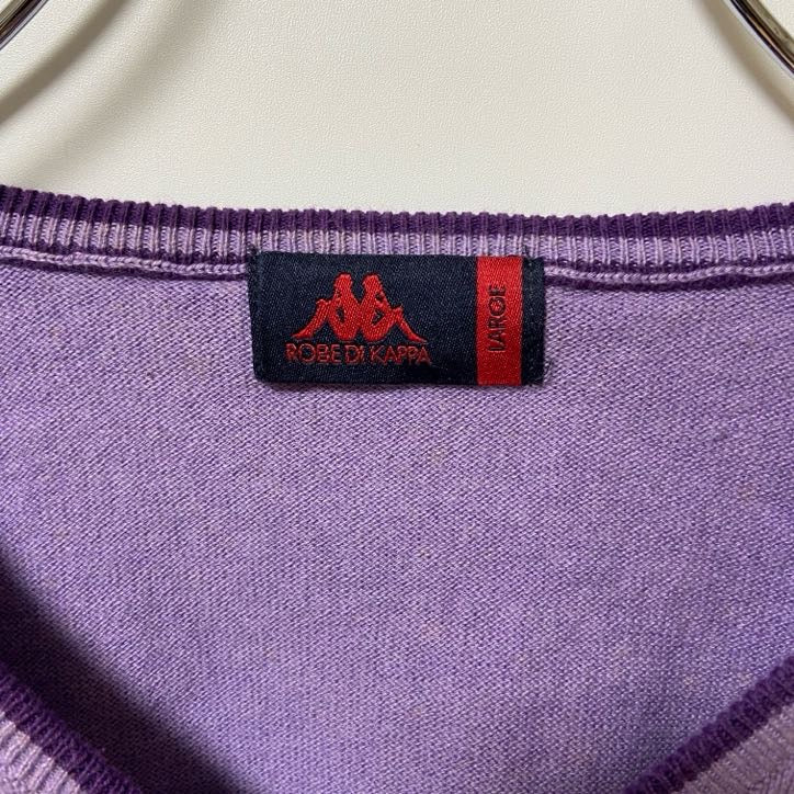ROBE DI KAPPA　カッパ　Vネックニットセーター　ワンポイント　刺繍ロゴ　スポーツミックス　紫　パープル　Lサイズ　古着