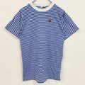90s　半袖ボーダー柄Tシャツ　ワンポイントプリント　クルーネック　青白　クローバー　シングルステッチ　レトロ　　ヴィンテージ　古着