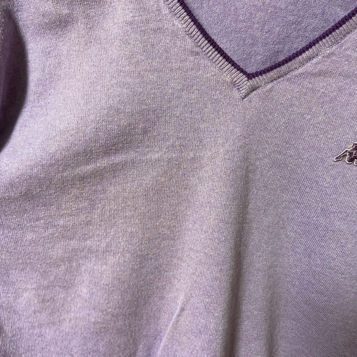 ROBE DI KAPPA　カッパ　Vネックニットセーター　ワンポイント　刺繍ロゴ　スポーツミックス　紫　パープル　Lサイズ　古着