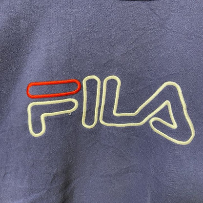 古着 used　FILA フィラ　90s　長袖ロゴ刺繍スウェット　トレーナー　ネイビー　クルーネック　秋冬服　Mサイズ