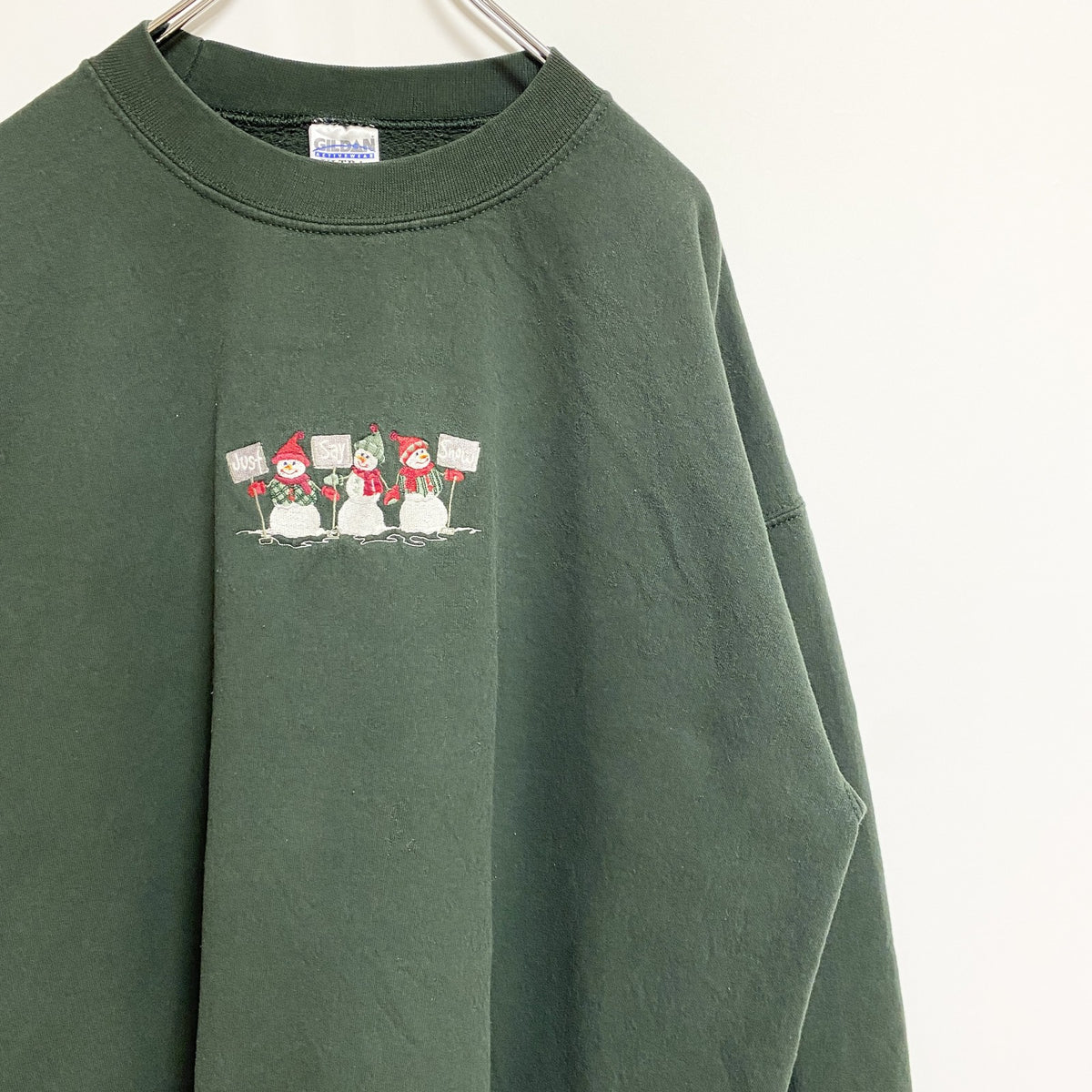 00s　GILDAN　ギルダン　スウェット/トレーナー　フェード　雪だるま　クルーネック　ヴィンテージ　緑　グリーン　XLサイズ　古着