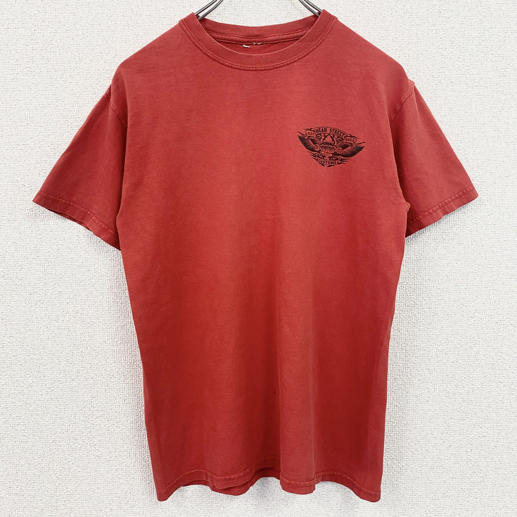 半袖ワンポイントTシャツ　バックプリント　クルーネック　MEAN STREET　レトロ　赤　レッド　古着