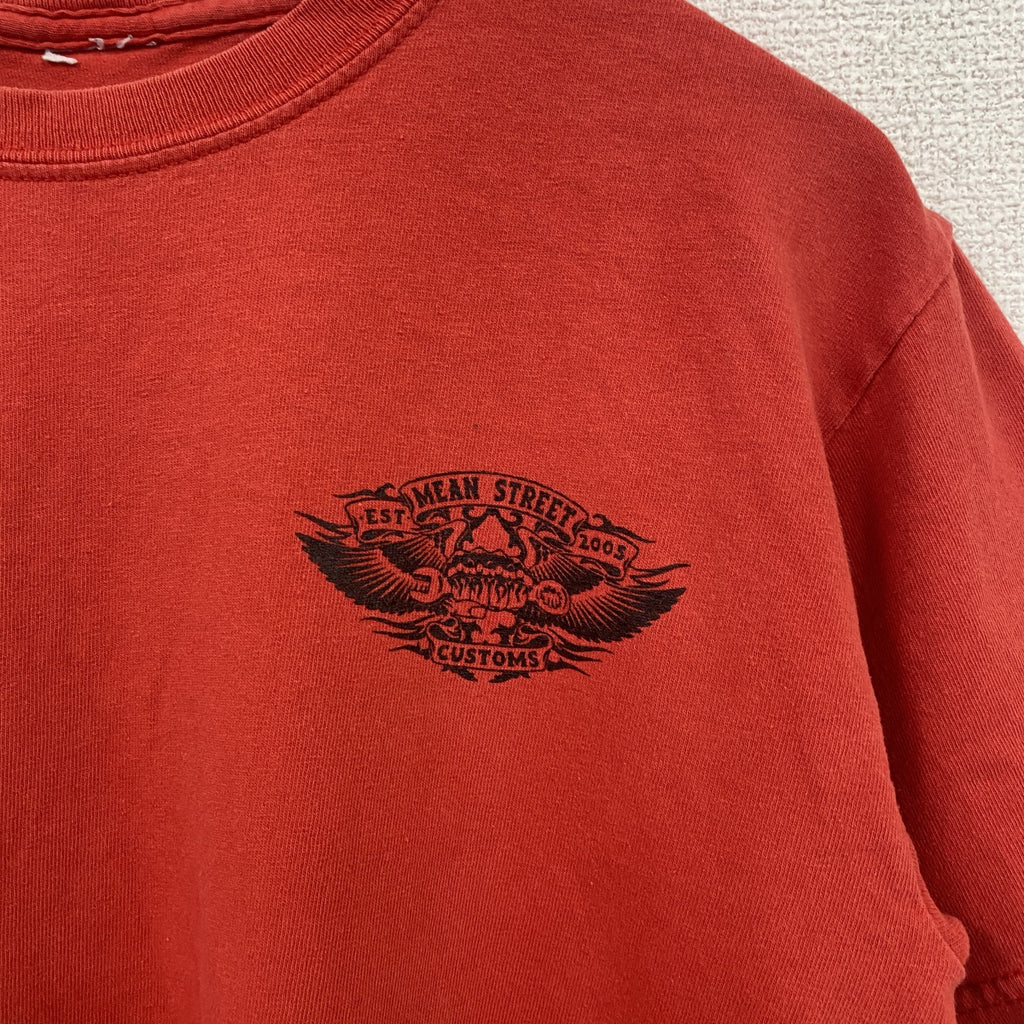 半袖ワンポイントTシャツ　バックプリント　クルーネック　MEAN STREET　レトロ　赤　レッド　古着