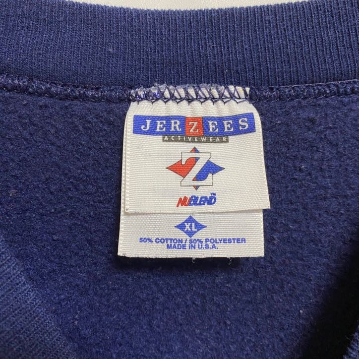 古着 used　JERZEES　長袖クルーネックスウェット　トレーナー　雪だるま　ネイビー　ビッグシルエット　XLサイズ