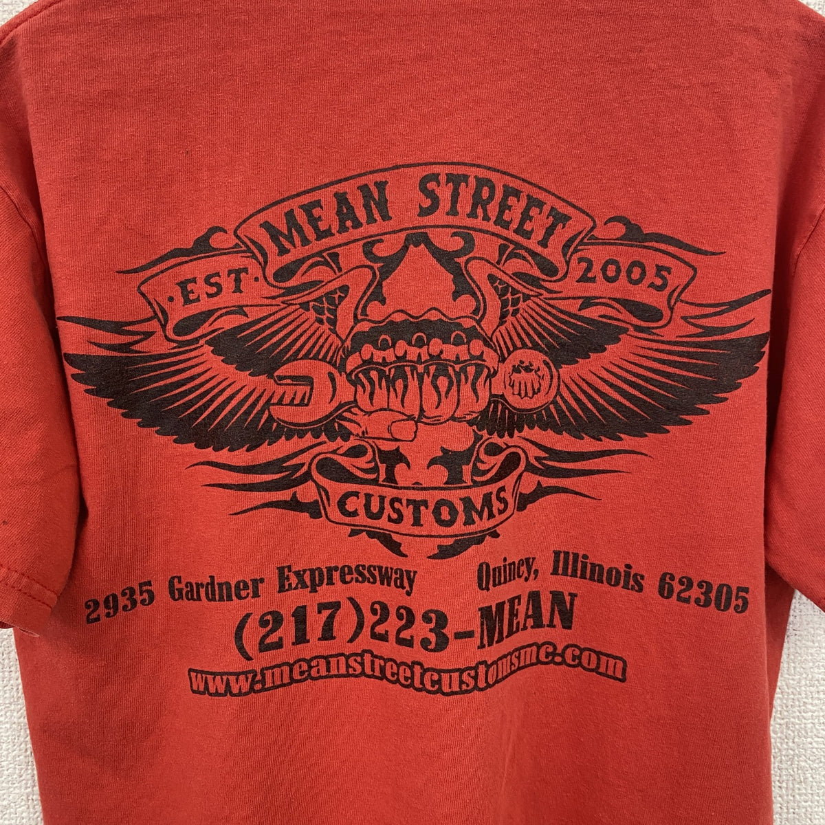 半袖ワンポイントTシャツ　バックプリント　クルーネック　MEAN STREET　レトロ　赤　レッド　古着