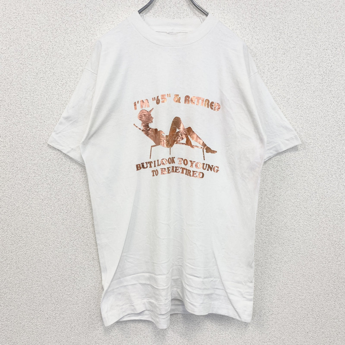 半袖プリントTシャツ　レトロデザイン　ヴィンテージ　クルーネック　シングルステッチ　90s　白　ホワイト　古着