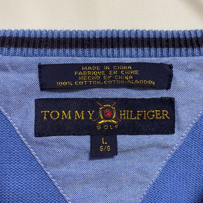 古着 used　TOMMYHILFIGER　トミーヒルフィガー　長袖Vネックワンポイント刺繡スウェット　トレーナー　水色　Lサイズ