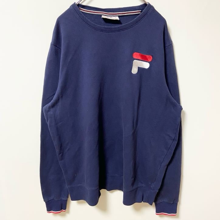 FILA　フィラ　スウェット/トレーナー　刺繍ロゴ　デカロゴ　ワンポイント　スポーツミックス　紺　ネイビー　XLサイズ　古着