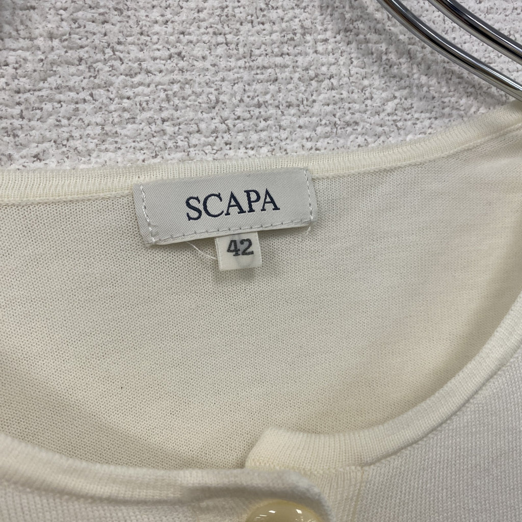 SCAPA　スキャパ　コットンニットカーディガン　ボタン開き　白　ホワイト　アイボリー　42サイズ　古着