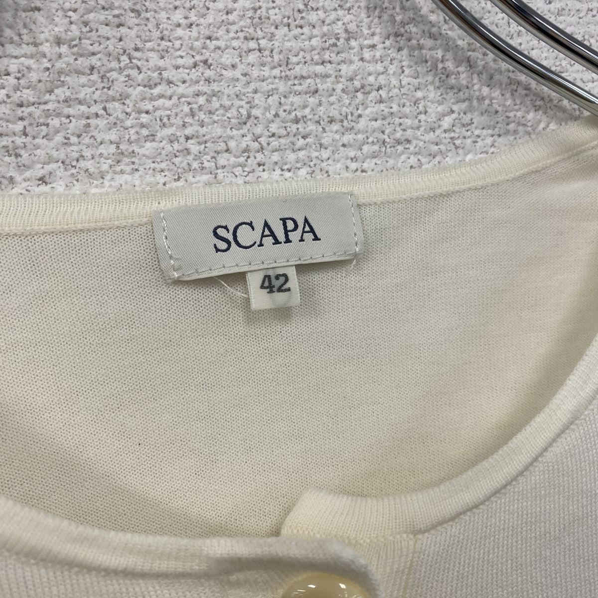 SCAPA　スキャパ　コットンニットカーディガン　ボタン開き　白　ホワイト　アイボリー　42サイズ　古着