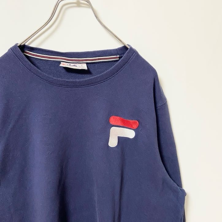FILA　フィラ　スウェット/トレーナー　刺繍ロゴ　デカロゴ　ワンポイント　スポーツミックス　紺　ネイビー　XLサイズ　古着
