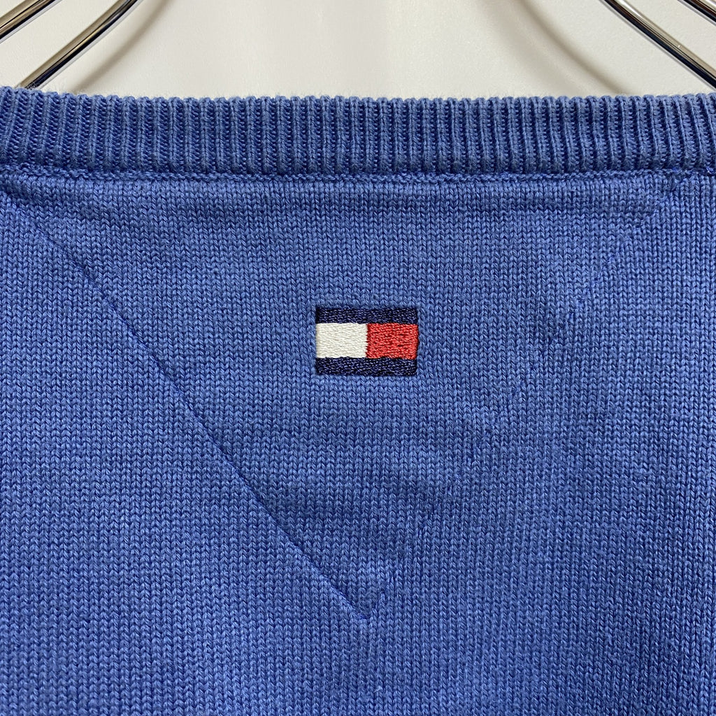 TOMMYHILFIGER　トミーヒルフィガー　長袖Vネックワンポイント刺繍スウェット　トレーナー　水色　Lサイズ　古着