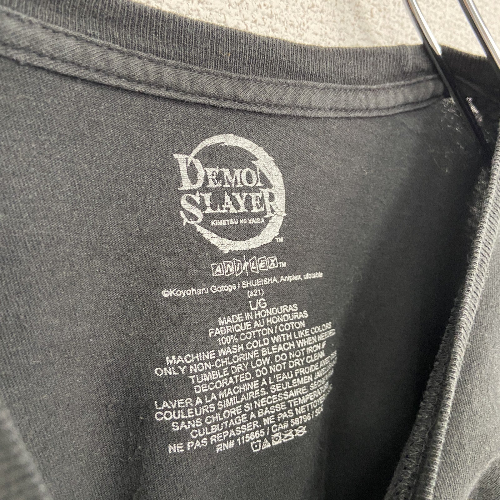 DEMON SLAYER　半袖アニメプリントTシャツ　鬼滅の刃　黒　ブラック　クルーネック　レトロ　Lサイズ　古着