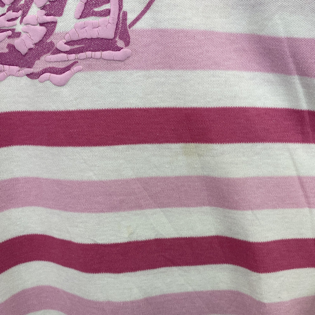 半袖プリントTシャツ　レトロデザイン　クルーネック　シングルステッチ　ヴィンテージ　ボーダー　バハマ　ピンク　古着