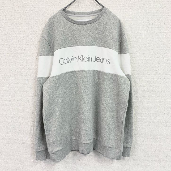 CALVIN KLEIN JEANS　カルバンクラインジーンズ　スウェット/トレーナー　デカロゴ　灰色　霜降りグレー　Lサイズ　古着