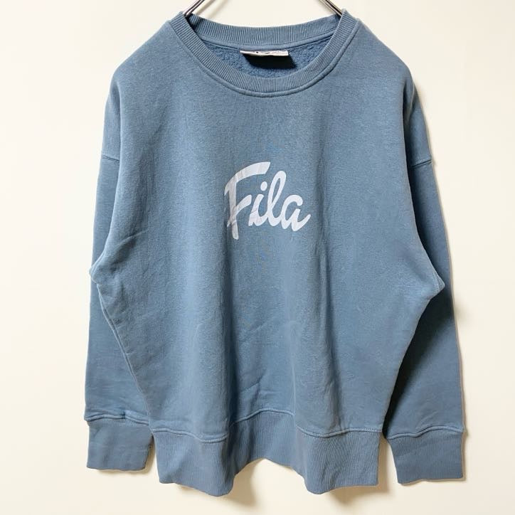 FILA　フィラ　スウェット/トレーナー　デカロゴ　ワンポイント　クルーネック　水色　ブルー　Sサイズ　古着
