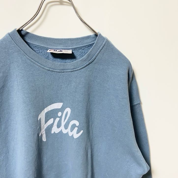 FILA　フィラ　スウェット/トレーナー　デカロゴ　ワンポイント　クルーネック　水色　ブルー　Sサイズ　古着