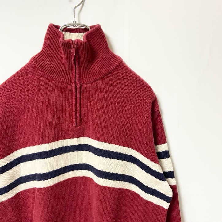TOMMY JEANS トミージーンズ　長袖ハーフジップニット　セーター　ハイネック　ワンポイント刺繍　Sサイズ　古着