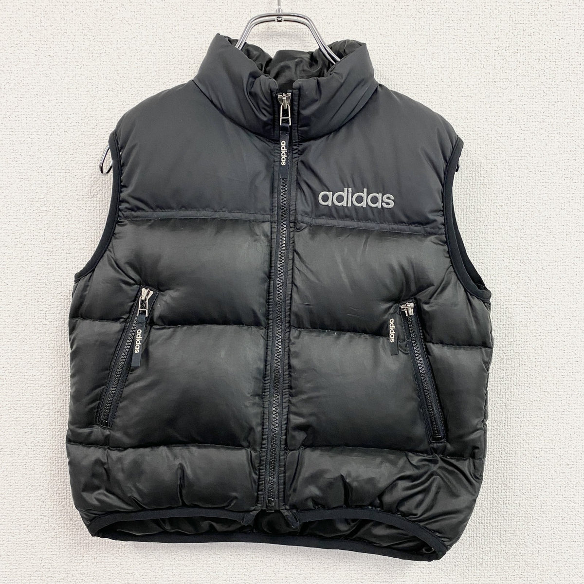 90s　adidas　アディダス　デサント　フルジップダウンベスト　ヴィンテージ　黒　ブラック　140サイズ　古着