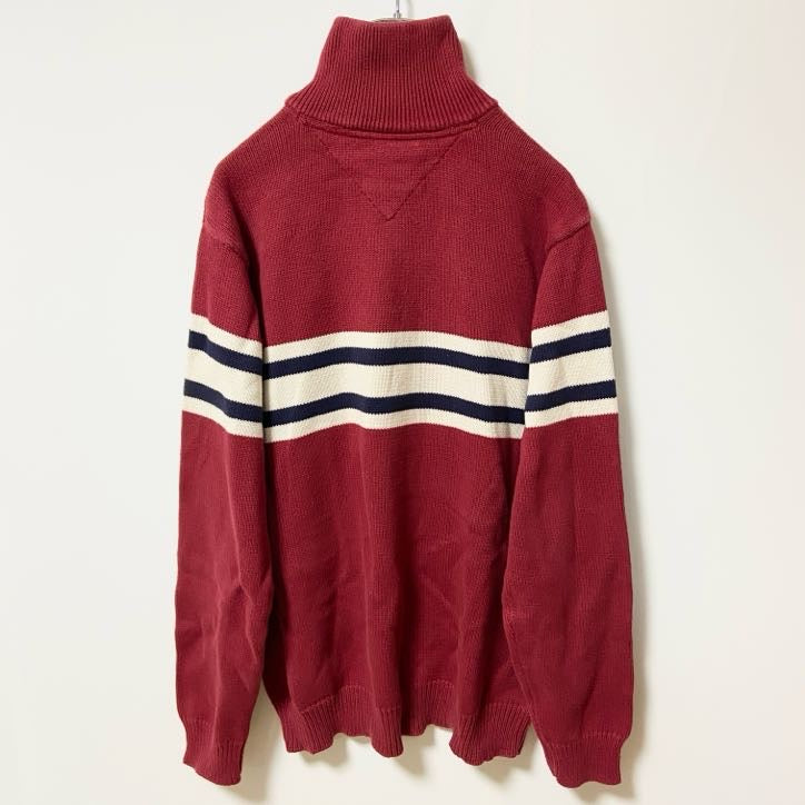 TOMMY JEANS トミージーンズ　長袖ハーフジップニット　セーター　ハイネック　ワンポイント刺繍　Sサイズ　古着