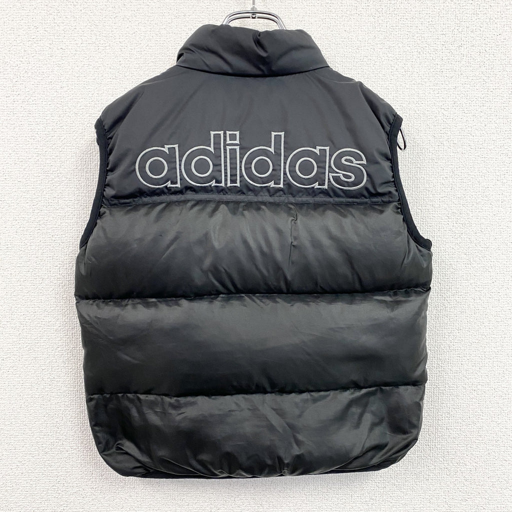 90s　adidas　アディダス　デサント　フルジップダウンベスト　ヴィンテージ　黒　ブラック　140サイズ　古着