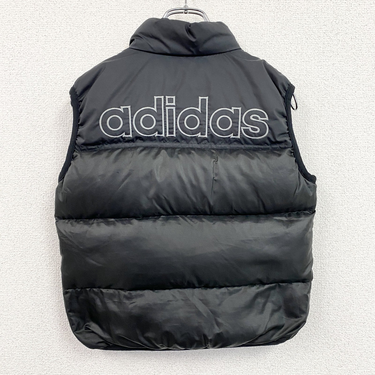 90s　adidas　アディダス　デサント　フルジップダウンベスト　ヴィンテージ　黒　ブラック　140サイズ　古着