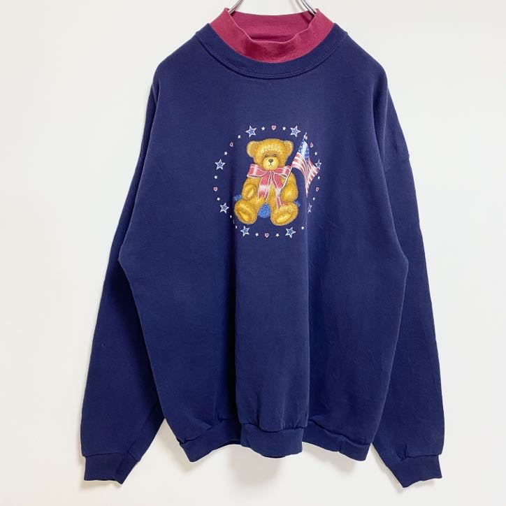 ～90s　Endless Designs　アニマルプリントスウェット/トレーナー　ネイビー　紺　XLサイズ　　ヴィンテージ　古着