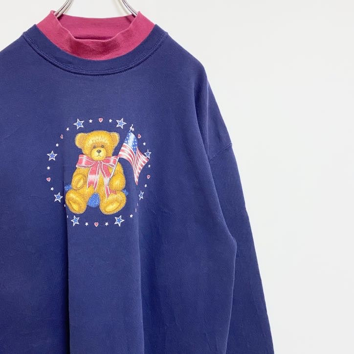 ～90s　Endless Designs　アニマルプリントスウェット/トレーナー　ネイビー　紺　XLサイズ　　ヴィンテージ　古着