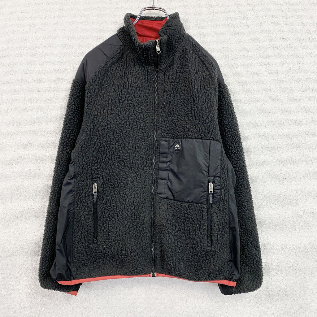 NIKE ACG　ナイキエーシージー　フルジップフリースジャケット/ボアジャケット　リバーシブル　黒　ブラック　赤　レッド　Mサイズ　古着