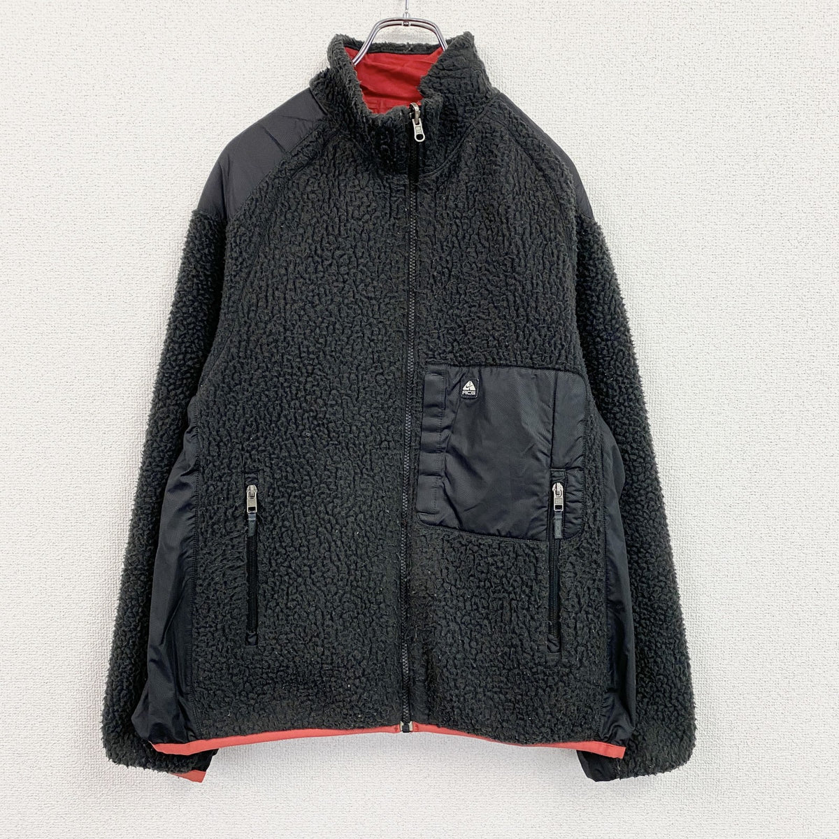 NIKE ACG　ナイキエーシージー　フルジップフリースジャケット/ボアジャケット　リバーシブル　黒　ブラック　赤　レッド　Mサイズ　古着