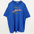 90s　半袖プリントTシャツ　5連プリント　シングルステッチ　ミュージック　カレッジロゴ　ヴィンテージ　青　ブルー　Lサイズ　古着