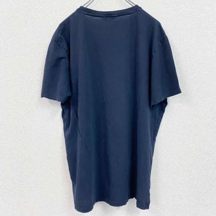 　半袖プリントTシャツ　葉っぱ　リーフ　花　フラワー　紺　ネイビー　レトロデザイン　クルーネック　XLサイズ　古着