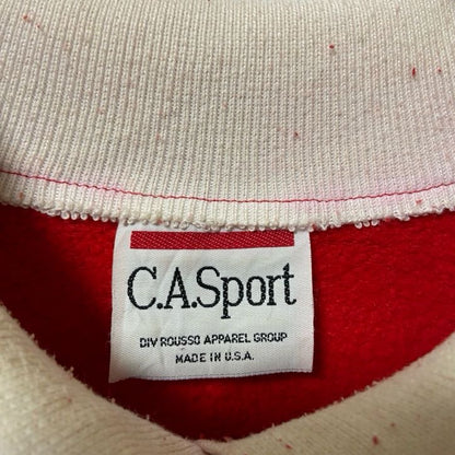 古着 used　C.A.Sport　USA製　Hanes　長袖襟付きスウェット　デザイントレーナー　赤　冬　レトロ　XLサイズ