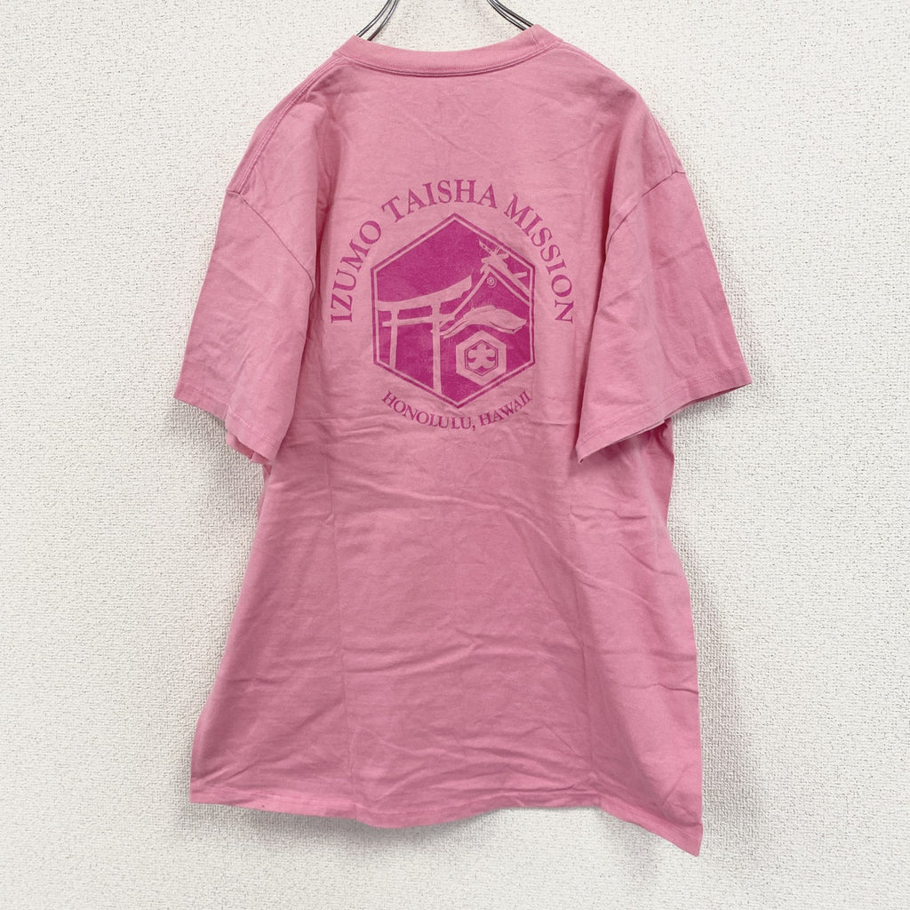 Hanes　ヘインズ　半袖プリントTシャツ　ハワイ出雲大社　ピンク　Lサイズ　古着