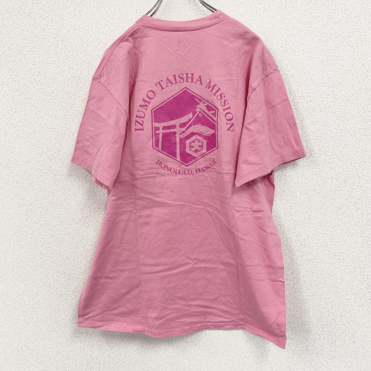 Hanes　ヘインズ　半袖プリントTシャツ　ハワイ出雲大社　ピンク　Lサイズ　古着