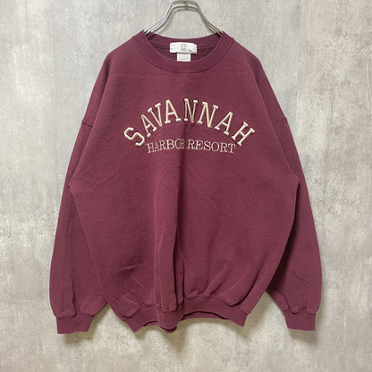 古着 used　SAVANNAH　長袖刺繍スウェット　トレーナー　ワインレッド　ビッグシルエット　オーバーサイズ　XLサイズ