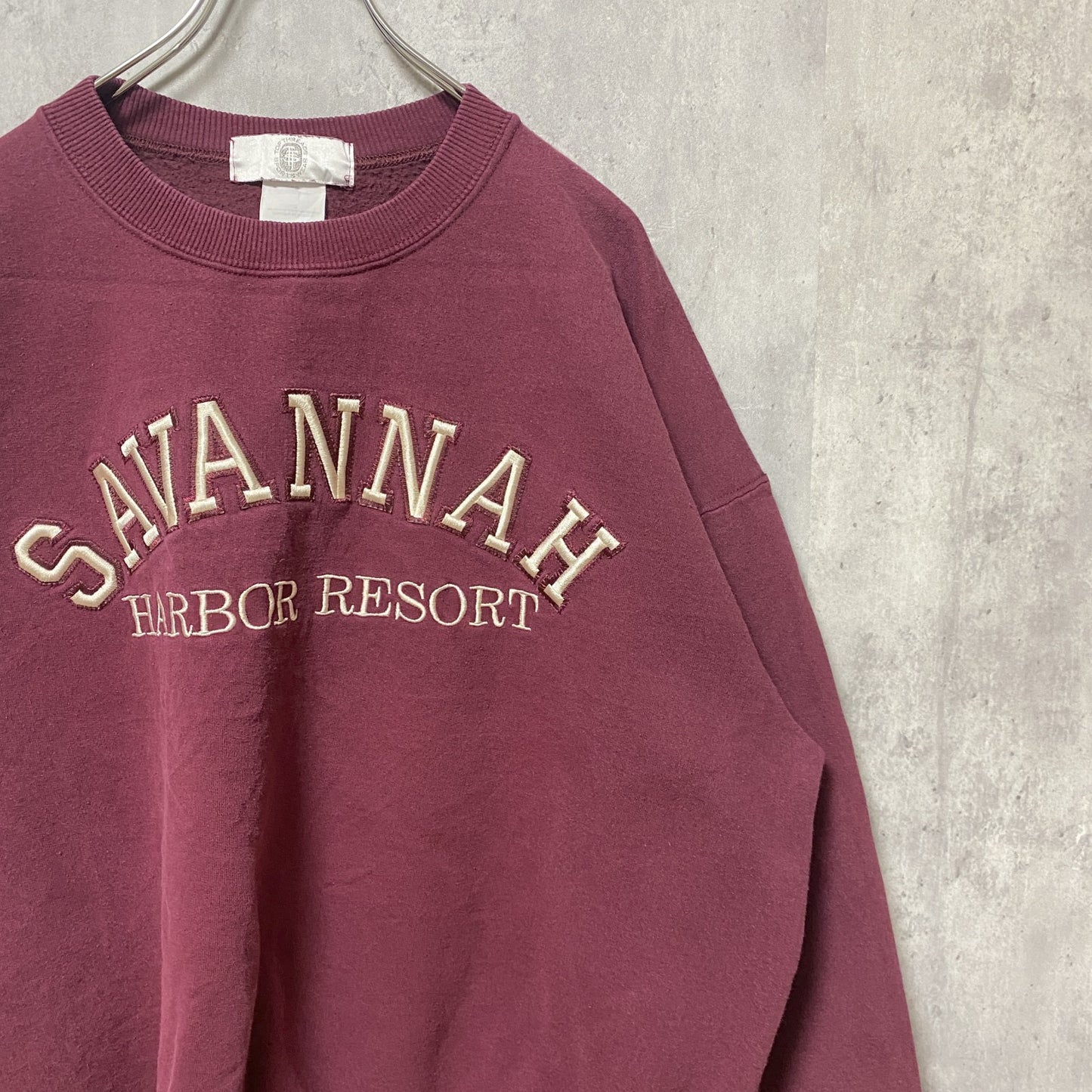 古着 used　SAVANNAH　長袖刺繍スウェット　トレーナー　ワインレッド　ビッグシルエット　オーバーサイズ　XLサイズ