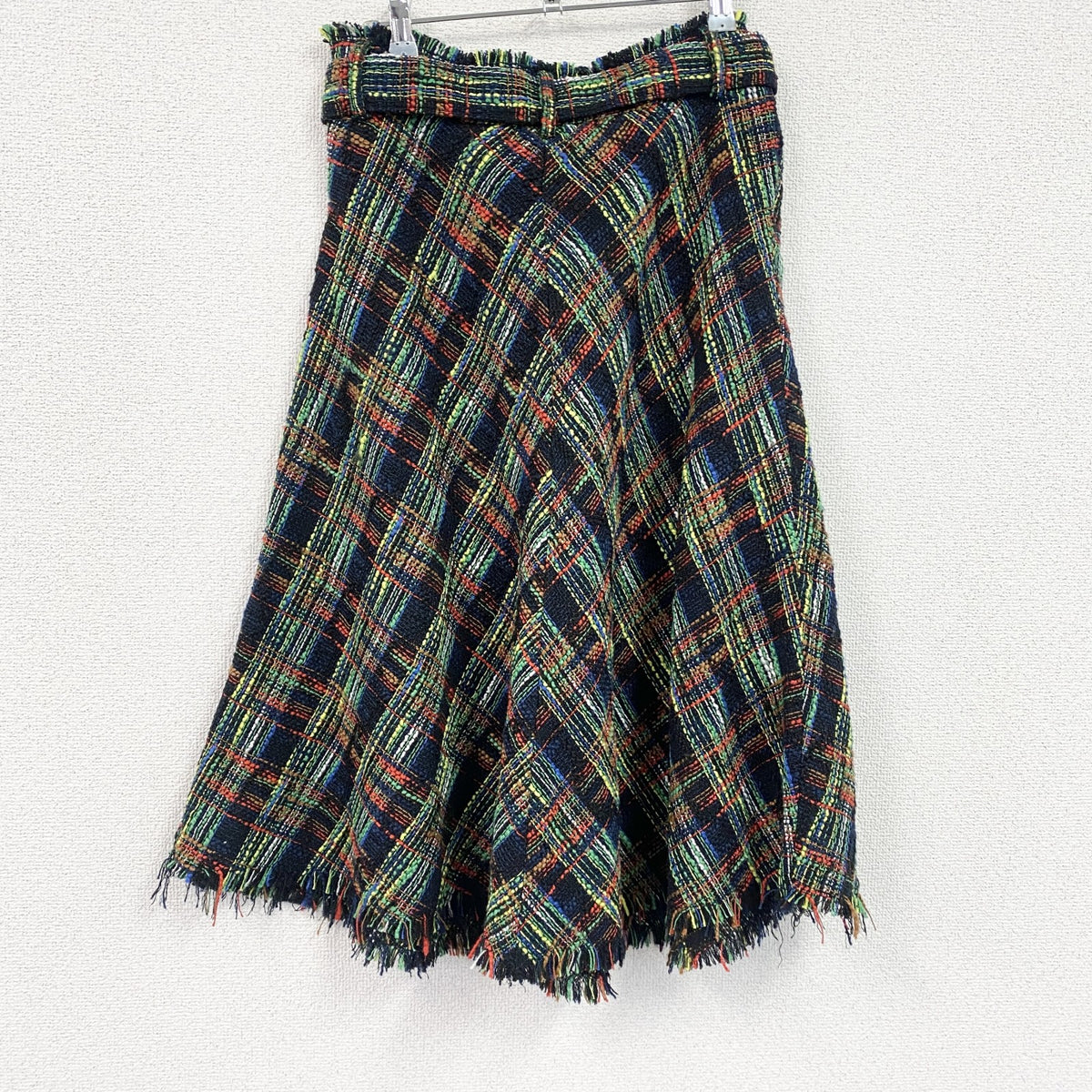 ZARA WOMAN　ザラ　ツイードフレアロングスカート　チェック柄　マルチカラー　黒　ブラック　1サイズ　古着