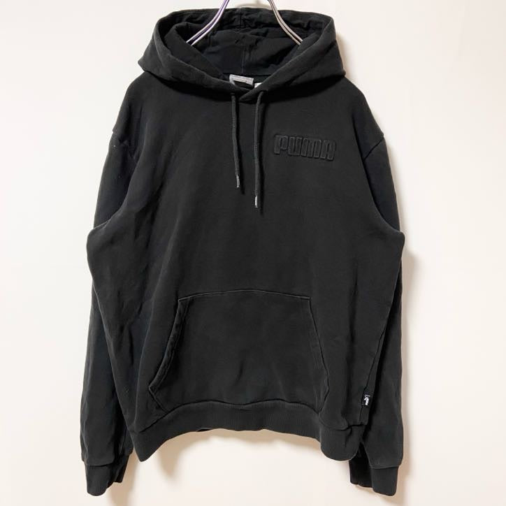 puma プーマ　長袖パーカー　スウェット　ワンポイントロゴ　黒　ブラック　シンプル　無地　Mサイズ　古着