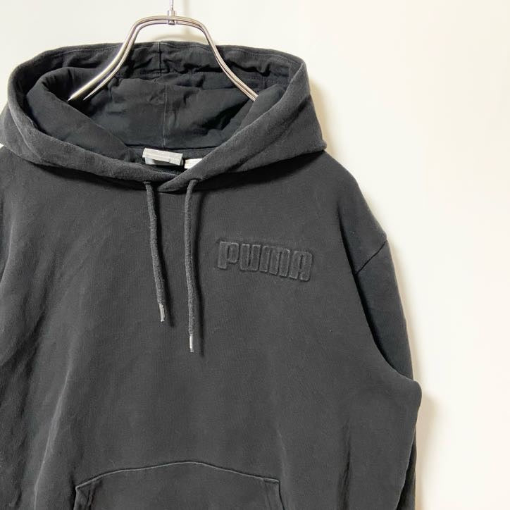 puma プーマ　長袖パーカー　スウェット　ワンポイントロゴ　黒　ブラック　シンプル　無地　Mサイズ　古着
