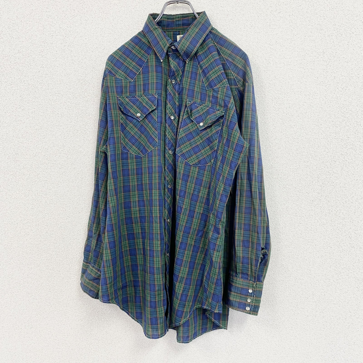 ～90s　RUDDOCK　長袖シャツ　ウエスタンシャツ　チェック柄　緑　グリーン　青　ブルー　Regularサイズ　　ヴィンテージ　古着