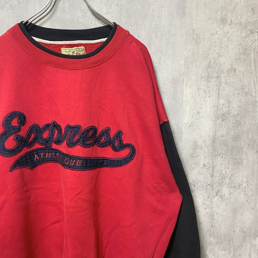 90s～　EXP　切り替えスウェット/トレーナー　ワッペン　英字プリント　ヴィンテージ　赤　レッド　黒　ブラック　Mサイズ　古着