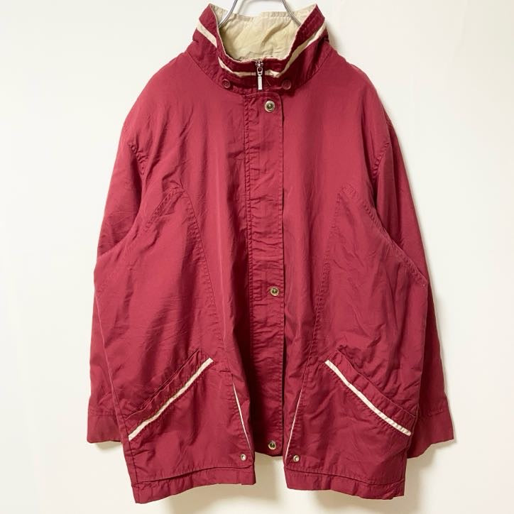 Penningtons　フルジップジャケット　ハイネック　比翼仕立て　ハの字ポケット　無地　シンプル　赤　レッド　XLサイズ　古着