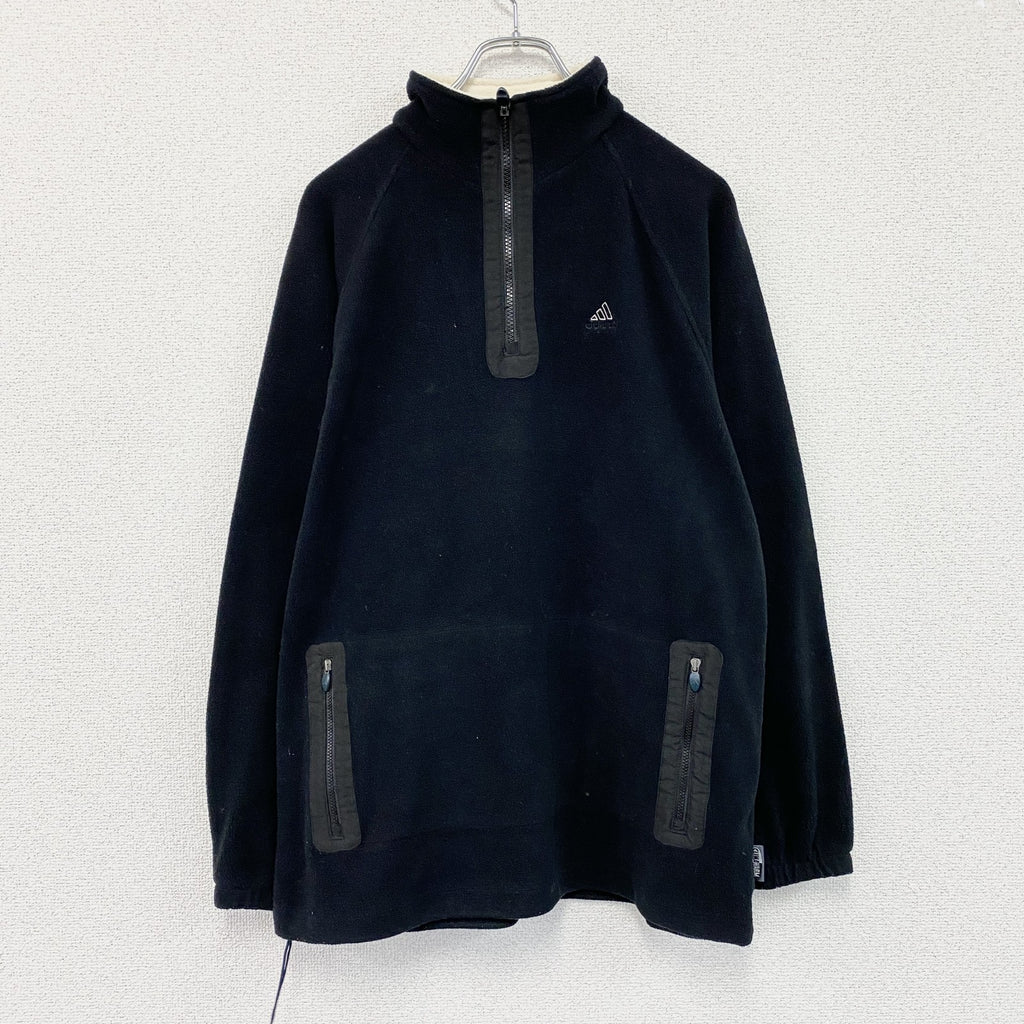 adidas　アディダス　ハーフジップフリースジャケット　黒　ブラック　Lサイズ フリースアウター メンズ ポリエステル 古着