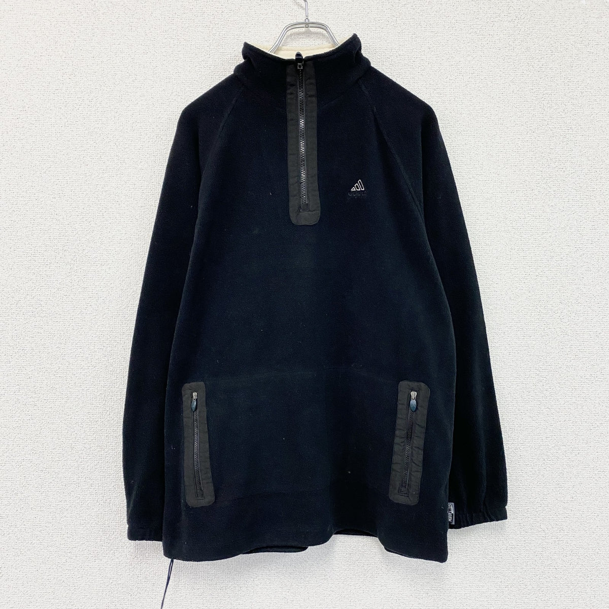 adidas　アディダス　ハーフジップフリースジャケット　黒　ブラック　Lサイズ フリースアウター メンズ ポリエステル 古着