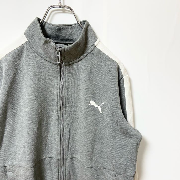 puma プーマ　長袖ジップアップスウェット　トレーナー　ワンポイントロゴプリント　グレー　灰色　Sサイズ　古着