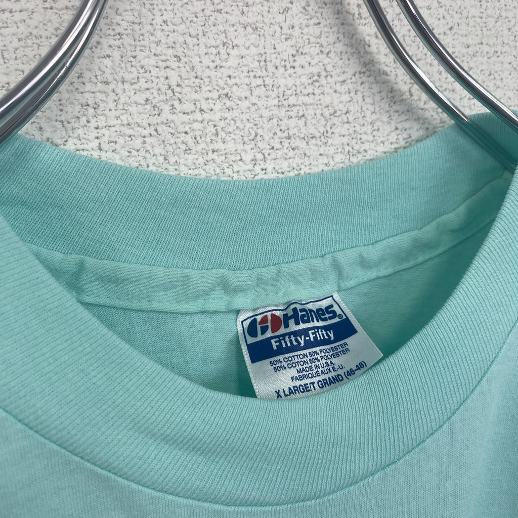 Hanes　半袖プリントTシャツ　犬　アニマル　シングルステッチ　レトロ　クルーネック　ライトブルー　XLサイズ　古着