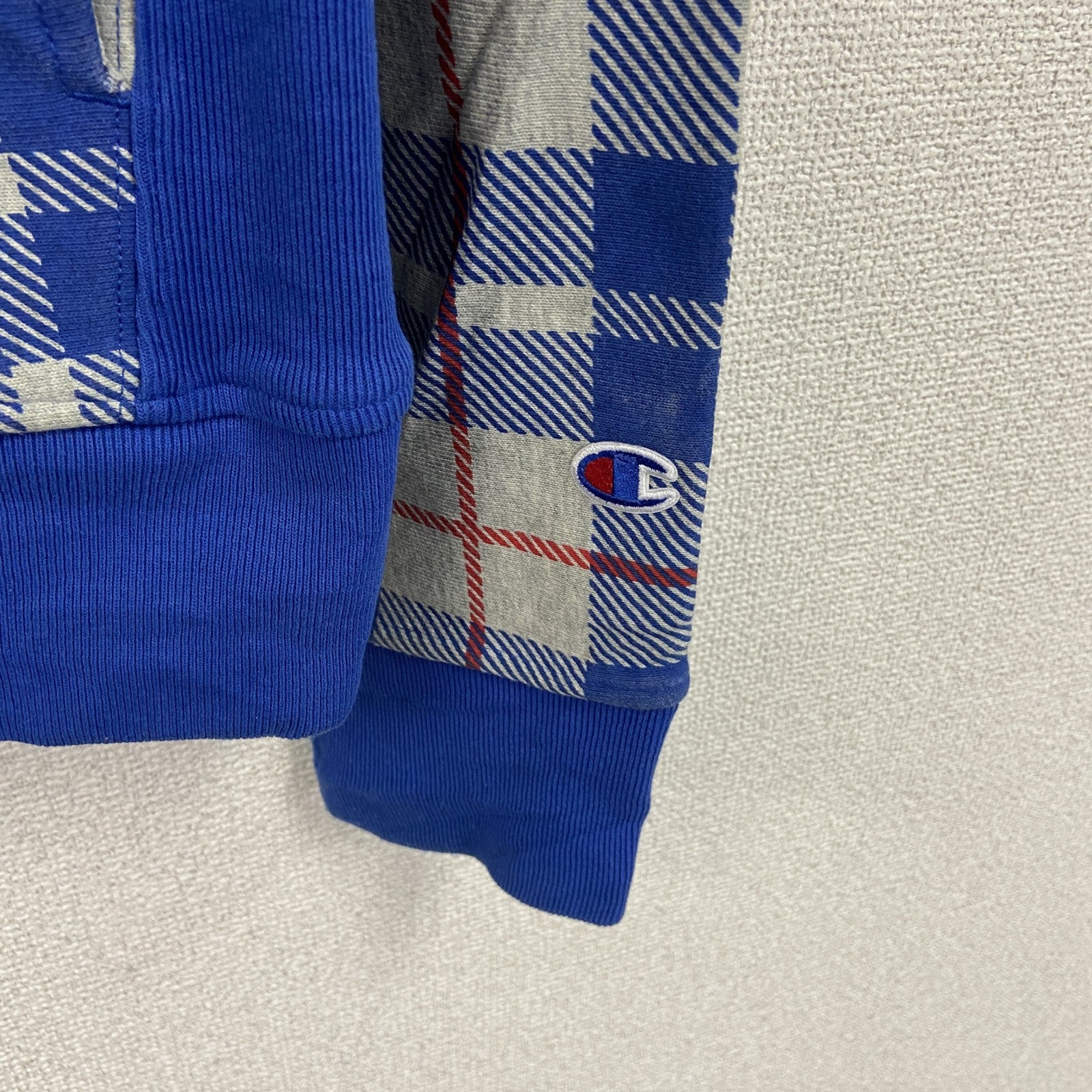 Champion　チャンピオン　リバースウィーブ　スウェットカーディガン　スタジャン　チェック柄　グレー　灰色　Lサイズ　古着