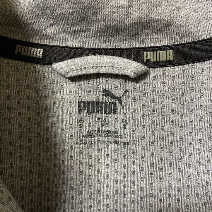 古着 used　puma プーマ　長袖ジップアップスウェット　トレーナー　ワンポイントロゴプリント　グレー　Sサイズ