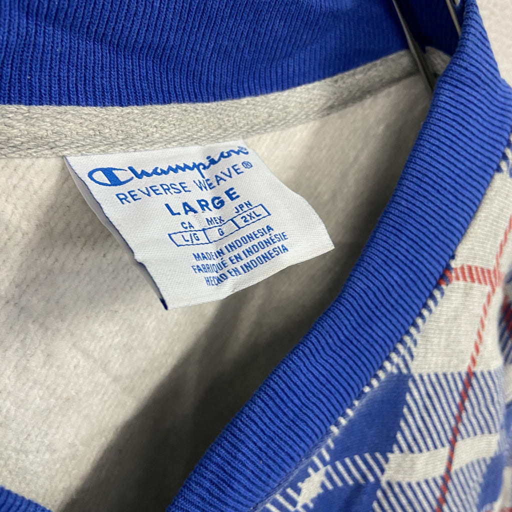 Champion　チャンピオン　リバースウィーブ　スウェットカーディガン　スタジャン　チェック柄　グレー　灰色　Lサイズ　古着